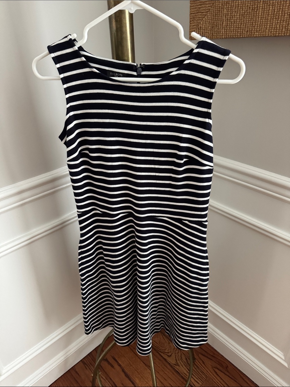 Talbots Black and White Striped Sleeveless Mini Dress